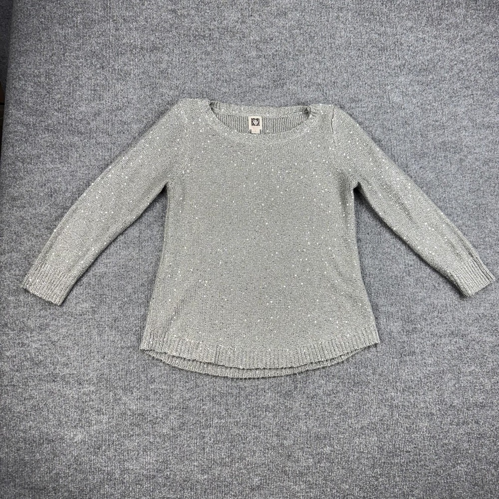 Anne Klein Sweater Womens Large Silver Sequin Knit Pullover Long Sleeve Crewneck